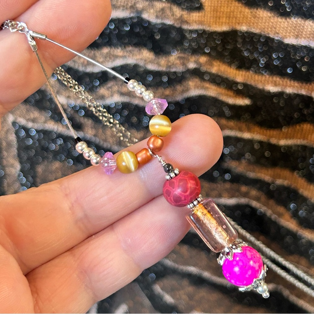 Handcrafted vintage bead changeable charm pendant on chain necklace
